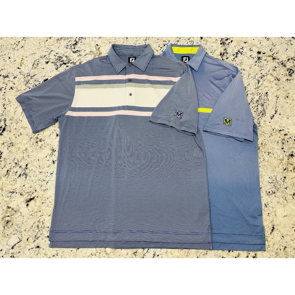 FootJoy Lot (2) Golf Polo Shirt Mens XL Pink Blue Striped Short Sleeve Golfcore